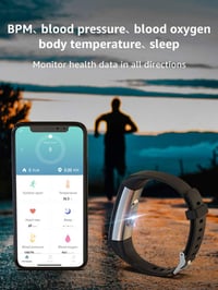 Ceas inteligent HOUAN, fitness tracker, monitorizare activitate, temperatură corporală, puls, tensiune arterială, rezistent la apă IP68, monitorizare somn, pedometru, pentru femei și bărbați 2