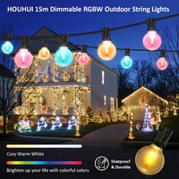 HOUHUI 15m RGBW LED Kültéri Fényfüzér Távirányítóval, G40 Színváltó Dekorációs Lámpa 2