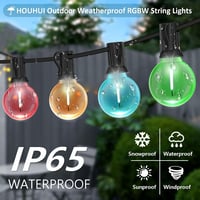 HOUHUI 15m RGBW LED Kültéri Fényfüzér Távirányítóval, G40 Színváltó Dekorációs Lámpa 6