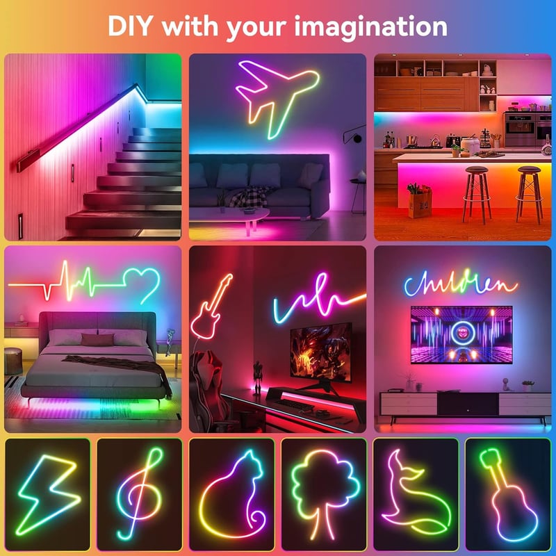 HOUHUI 5m RGB LED neon szalag távirányítóval, IP67 vízálló, zenevetítés, DIY