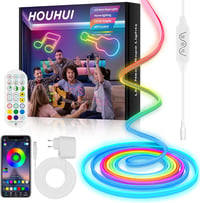HOUHUI 5m RGB LED neon szalag távirányítóval, IP67 vízálló, zenevetítés, DIY 1