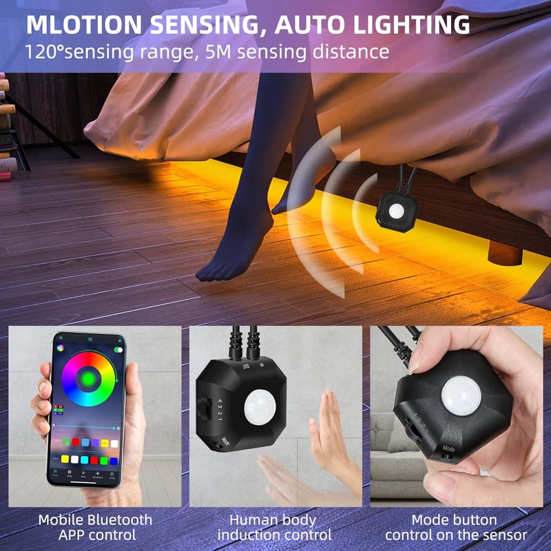 HOUHUI LED szalag mozgásérzékelővel 3m RGB app vezérlés 2db