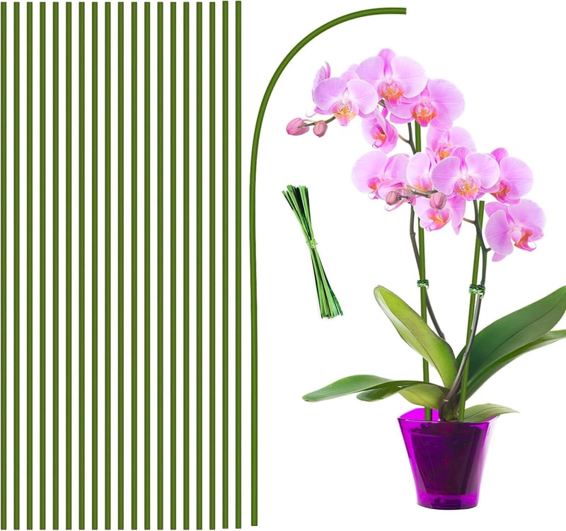 HOUNANG 44,5 cm Növénytámasz 20 db Zöld Műanyag Fém Orchidea Karó Kültéri Beltéri