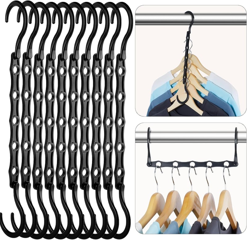 HOUSE DAY fekete ruhaakasztó 10 db szett, helytakarékos, erős műanyag, nehéz ruhákhoz - 10 Pack, Black