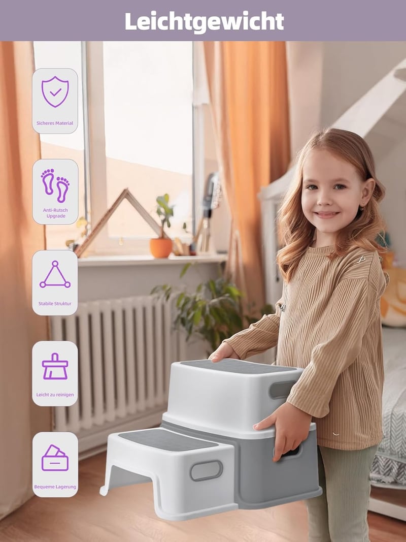 HOUSE DAY Gyerek Lépcsőzés 2 Fokos 25cm Magas Fürdőszobai Wc Lépcsőke Csúszásmentes Talppal