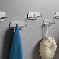 HouseUp Öntapadós Törölközőtartó Akasztó Szett - 5 db Rozsdamentes Acél Fürdőszobai Fali Kampó Fúrás Nélkül, Modern Ezüst Dizájn 2