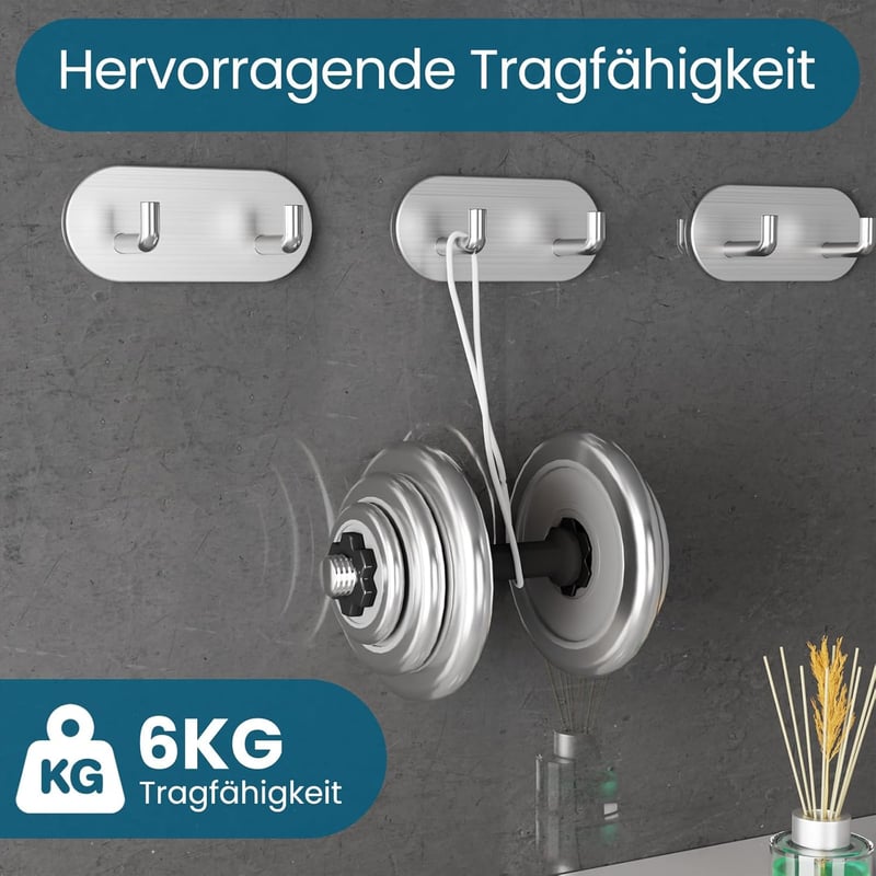 HouseUp Öntapadós Törölközőtartó Akasztó Szett - 5 db Rozsdamentes Acél Fürdőszobai Fali Kampó Fúrás Nélkül, Modern Ezüst Dizájn