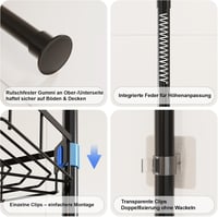 HouseUp Teleszkópos Zuhanysarok Polc - 4 Szintes Állítható Magasságú (86-298 cm) Fürdőszobai Állvány, Fúrás Nélkül, Rozsdamentes Acél, Feket 7