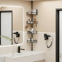 HouseUp Teleszkópos Zuhanysarok Polc - 4 Szintes Állítható Magasságú (86-298 cm) Fürdőszobai Állvány, Fúrás Nélkül, Rozsdamentes Acél, Feket 2