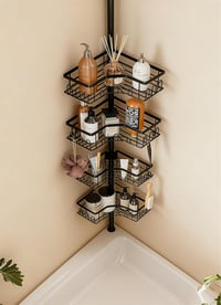 HouseUp Teleszkópos Zuhanysarok Polc - 4 Szintes Állítható Magasságú (86-298 cm) Fürdőszobai Állvány, Fúrás Nélkül, Rozsdamentes Acél, Feket 3