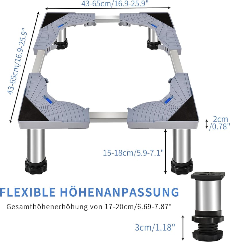 HOUSLUX Állítható Mosógép Alátét Keret Szürke 18-21 cm Rozsdamentes Hűtő Szárító Fagyasztó Tartó Állvány 60x60 cm