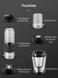 HOUSNAT 500W Smoothie Maker Kávéőrlő Blender 2 Sportpalackkal BPA-mentes 8