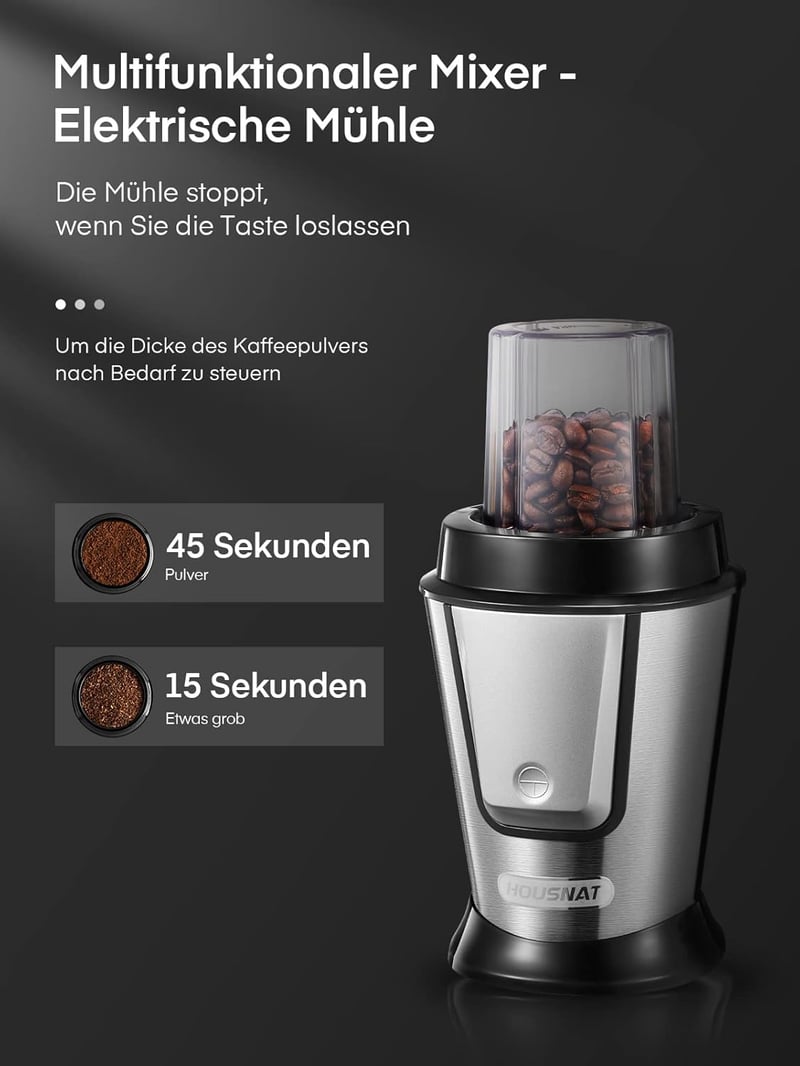 HOUSNAT 500W Smoothie Maker Kávéőrlő Blender 2 Sportpalackkal BPA-mentes