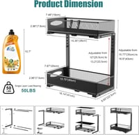 Housolution 2 szintes mosogató alatti tárolórendszer csúsztatható fiókokkal, magasságállítható, fekete, 2 darab - 1 Stück, Mittel-22cm Breit, Black 6