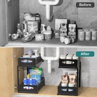 Housolution 2 szintes mosogató alatti tárolórendszer csúsztatható fiókokkal, magasságállítható, fekete, 2 darab - 1 Stück, Mittel-22cm Breit, Black 3