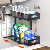 Housolution 2 szintes mosogató alatti tárolórendszer csúsztatható fiókokkal, magasságállítható, fekete, 2 darab - 1 Stück, Mittel-22cm Breit, Black 1