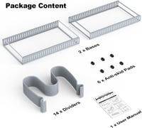 Housolution Állítható Edénytartó Fiókba - 14 Osztóval, Szürke Edényrendező Konyhai Fedőkhöz, Serpenyőkhöz, Bővíthető 30-58 cm, Csúszásgátló 7