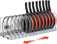 Housolution Állítható Edénytartó Fiókba - 14 Osztóval, Szürke Edényrendező Konyhai Fedőkhöz, Serpenyőkhöz, Bővíthető 30-58 cm, Csúszásgátló 1
