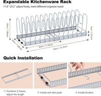 Housolution Állítható Edénytartó Fiókba - 14 Osztóval, Szürke Edényrendező Konyhai Fedőkhöz, Serpenyőkhöz, Bővíthető 30-58 cm, Csúszásgátló 5