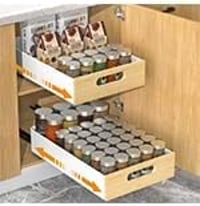 Housolution Kihúzható Fiók Konyhaszekrényhez - Teleszkópos Szekrényrendező Konyhai Eszközökhöz, Fa Színű Szénacél Keret, 41x25,5x11,5 cm 2