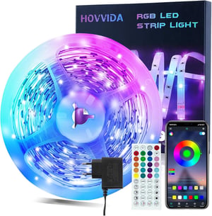 HOVVIDA RGB LED szalag 10 m, 300 LED, app- és távirányítós, zeneszinkron