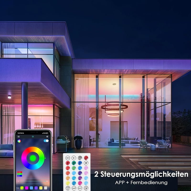 HOVVIDA RGB LED szalag 5m 150 LED távirányítóval és app vezérléssel - 5 m, Multicoloured