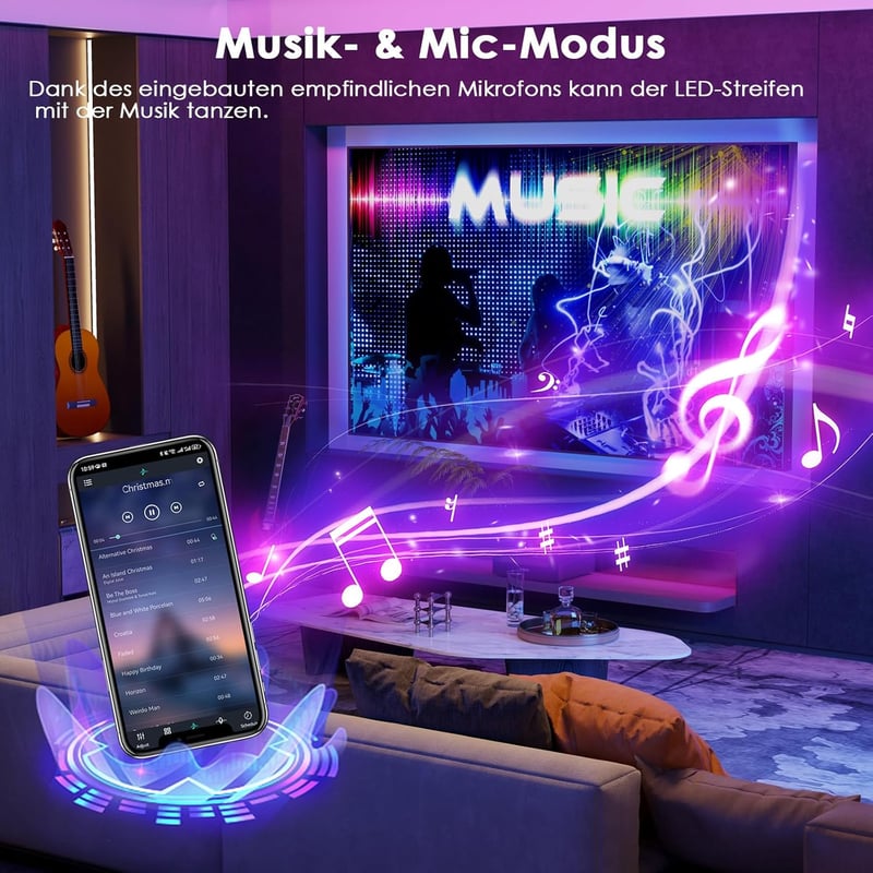 HOVVIDA RGB LED szalag 5m 150 LED távirányítóval és app vezérléssel - 5 m, Multicoloured