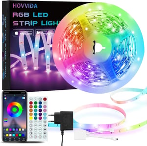 HOVVIDA RGB LED pásik s ovládaním cez aplikáciu a diaľkovým ovládačom – 5 m (150 LED)