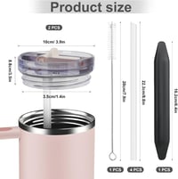 HOWAB Stanley Cup 40 oz-hoz szorosan záródó fedél szett, 2 db fedél, 4 szívószál, kefe 2