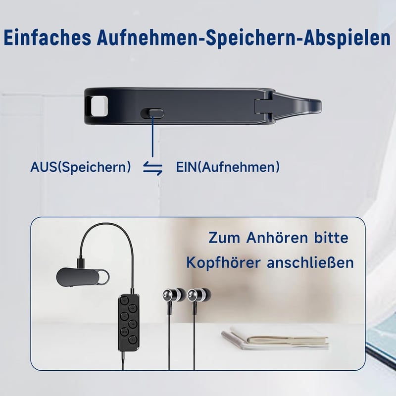 Howabo 64GB Mini Diktafon Kulcstartó Dizájn - 35 Óra Felvételi Idő, Fém Ház, Hi-Fi Hang, Interjú Meetinghez