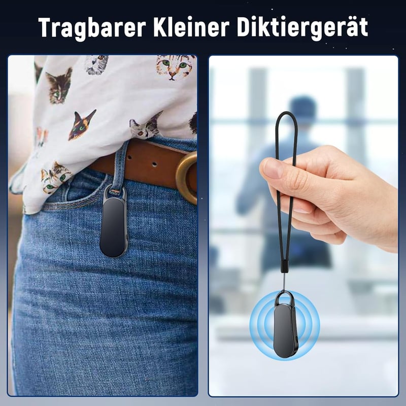 Howabo 64GB Mini Diktafon Kulcstartó Dizájn - 35 Óra Felvételi Idő, Fém Ház, Hi-Fi Hang, Interjú Meetinghez