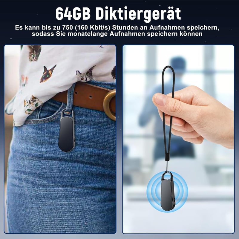 Howabo 64GB Mini Hangrögzítő, 35 Órás Üzemidő, 1536Kbps Digitális Diktafon, Hangfelismerés, Type-C, Zajcsökkentés, Interjúkhoz, Értekezletek