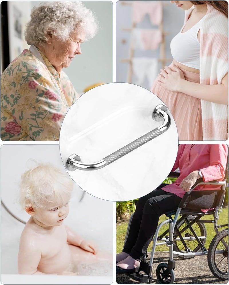 Howdah 40 cm falra szerelhető kapaszkodó rúd krómozott rozsdamentes acél csúszásgátló mintával fürdőszobába zuhanyhoz idősöknek és mozgáskor