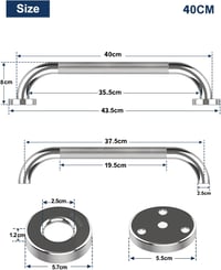 Howdah 40 cm falra szerelhető kapaszkodó rúd krómozott rozsdamentes acél csúszásgátló mintával fürdőszobába zuhanyhoz idősöknek és mozgáskor 2