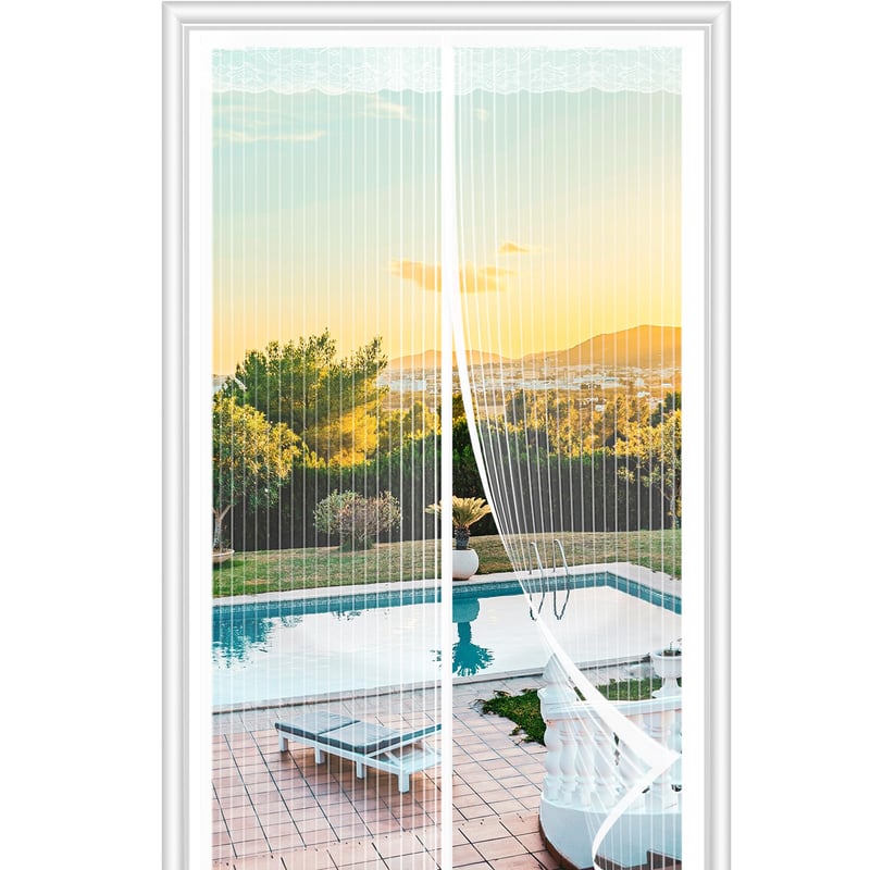 HOWIN Magnetická sieť proti hmyzu na dvere 95x200 cm - Sieť proti hmyzu bez vŕtania na balkónové dvere, terasové dvere, automatické zatváranie, biela