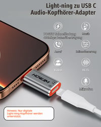 HOWJIM Lightning USB-C slúchadlový audio adaptér – Len na prenos zvuku, adaptér kompatibilný s iPhone a iPad 2