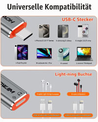 HOWJIM Lightning USB-C slúchadlový audio adaptér – Len na prenos zvuku, adaptér kompatibilný s iPhone a iPad 9