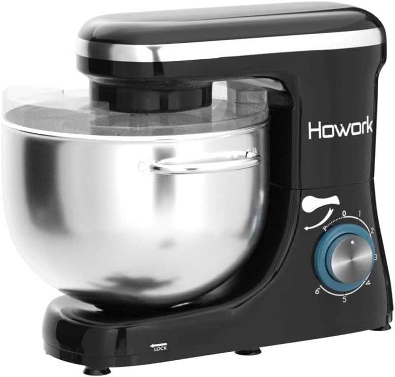 HOWORK 8L Konyhai Robotgép 1500W - Fekete Dagasztógép 6 Sebességfokozattal, Dönthető Fejjel, Habverővel és Tésztakampóval