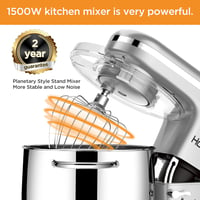 HOWORK Konyhai Robotgép 1500W 8L Dagasztógép 6 Fokozatú Sebességgel Billentőfejes Mixer Habverő Dagasztóhorog Ezüst 5
