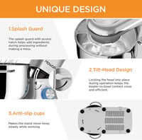 HOWORK Konyhai Robotgép 1500W 8L Dagasztógép 6 Fokozatú Sebességgel Billentőfejes Mixer Habverő Dagasztóhorog Ezüst 7