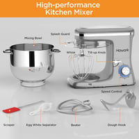 HOWORK Konyhai Robotgép 1500W 8L Dagasztógép 6 Fokozatú Sebességgel Billentőfejes Mixer Habverő Dagasztóhorog Ezüst 4