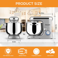 HOWORK Konyhai Robotgép 1500W 8L Dagasztógép 6 Fokozatú Sebességgel Billentőfejes Mixer Habverő Dagasztóhorog Ezüst 6