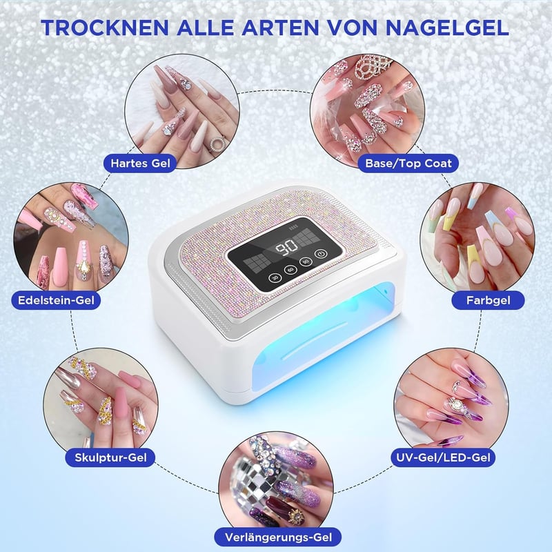 HoYLluDLL Újratölthető UV LED Műköröm Lámpa 4 Időzítővel és Automata Érzékelővel - Manikűr és Pedikűr Szalonminőség Otthon (Csillogó Gyémánt
