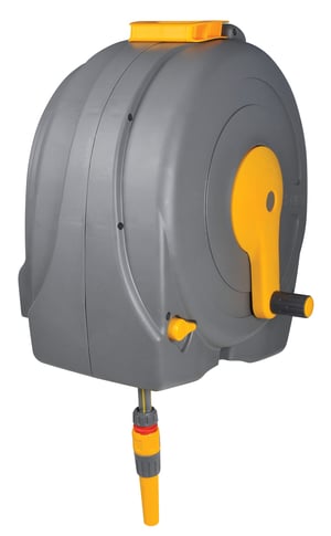 Tambur pentru furtun cu montare pe perete Hozelock Fast Reel, cu 40 m de furtun de grădină, set de conectori și ghidaj pentru furtun, cu retragere automată