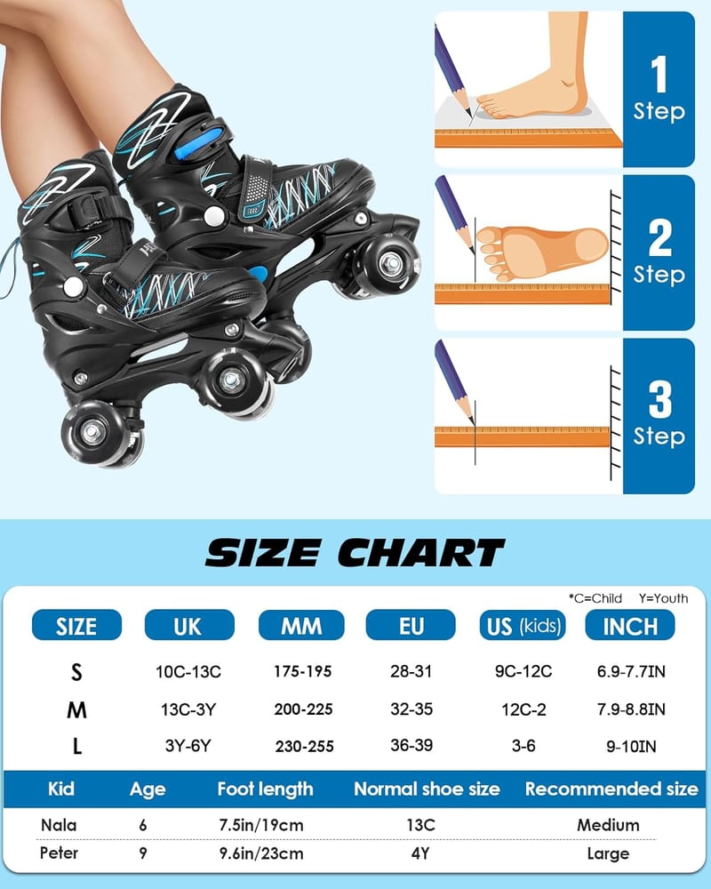 Hozzen Gyerek Görkorcsolya  M méretben, Állítható Quad Roller Skates Lányoknak Fiúknak