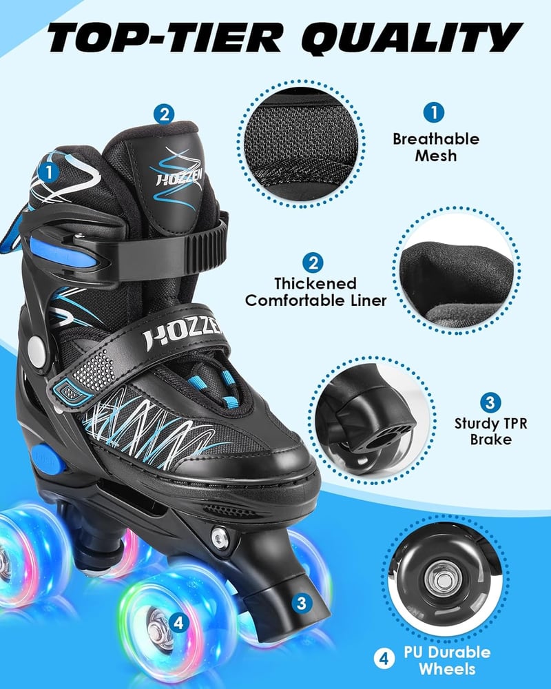 Hozzen Gyerek Görkorcsolya  M méretben, Állítható Quad Roller Skates Lányoknak Fiúknak