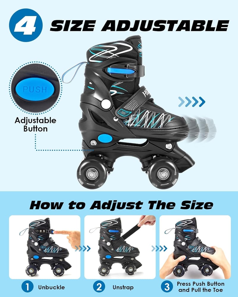 Hozzen Gyerek Görkorcsolya  M méretben, Állítható Quad Roller Skates Lányoknak Fiúknak