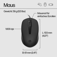 Káblová USB myš HP 150 – 3 tlačidlá, 1600 DPI, Plug & Play – čierna 7