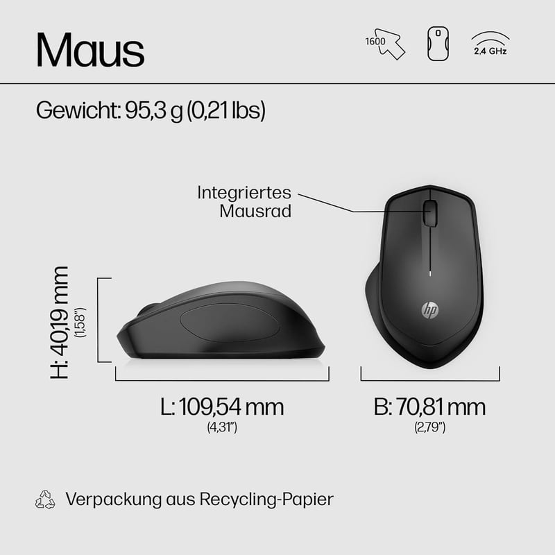 HP 280 Csendes Vezeték Nélküli Egér Fekete - Hosszú Akkumulátor Élettartam - Wireless, ergonomic