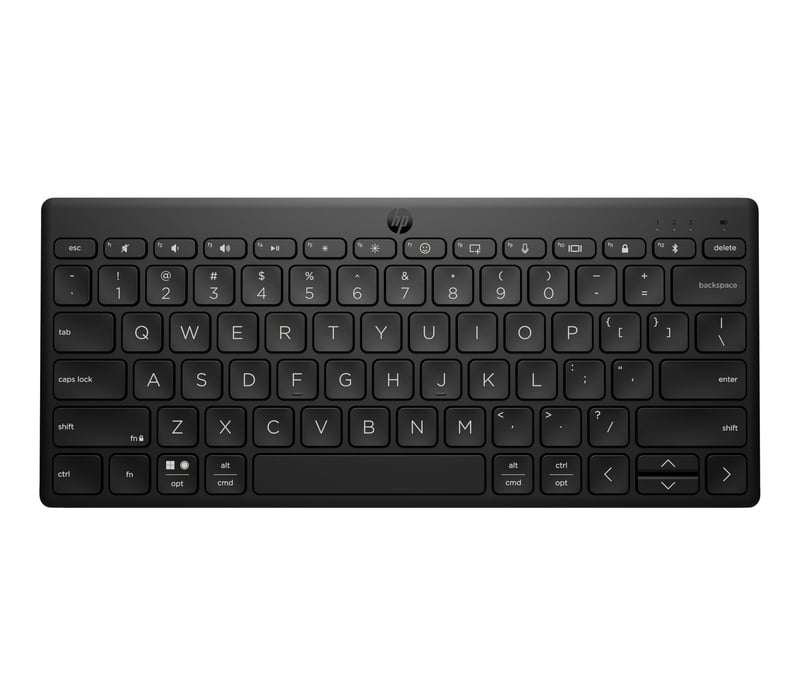 Bluetooth klávesnica HP 350, Bluetooth 5.2, 60 % dizajn, nemecké rozloženie QWERTZ, kompatibilná s Windows, macOS, iPadOS, Android a iOS